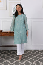 Kurta Pant Minty Blue Butter Yellow