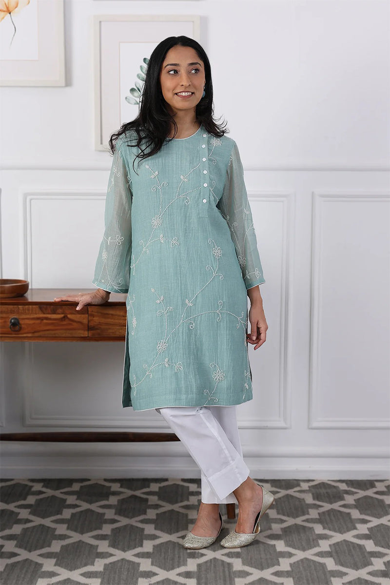 Kurta Pant Minty Blue Butter Yellow