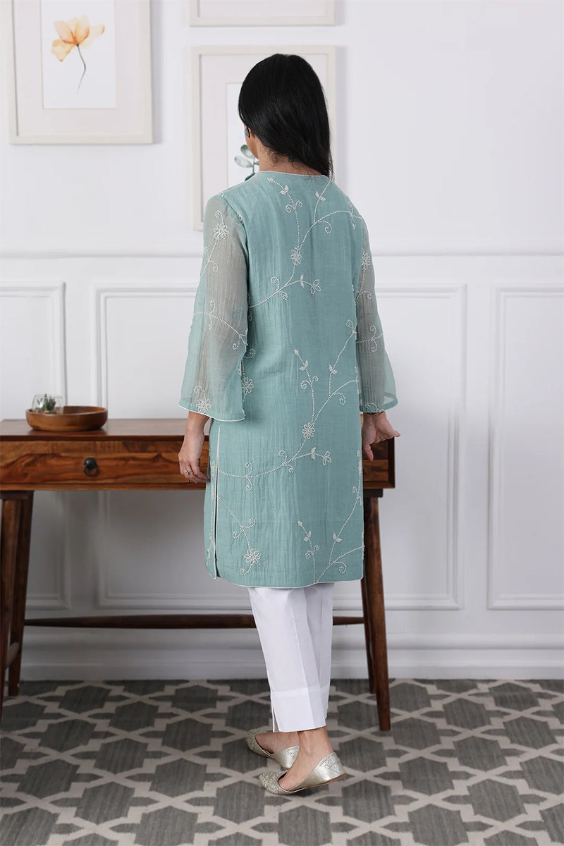 Kurta Pant Minty Blue Butter Yellow