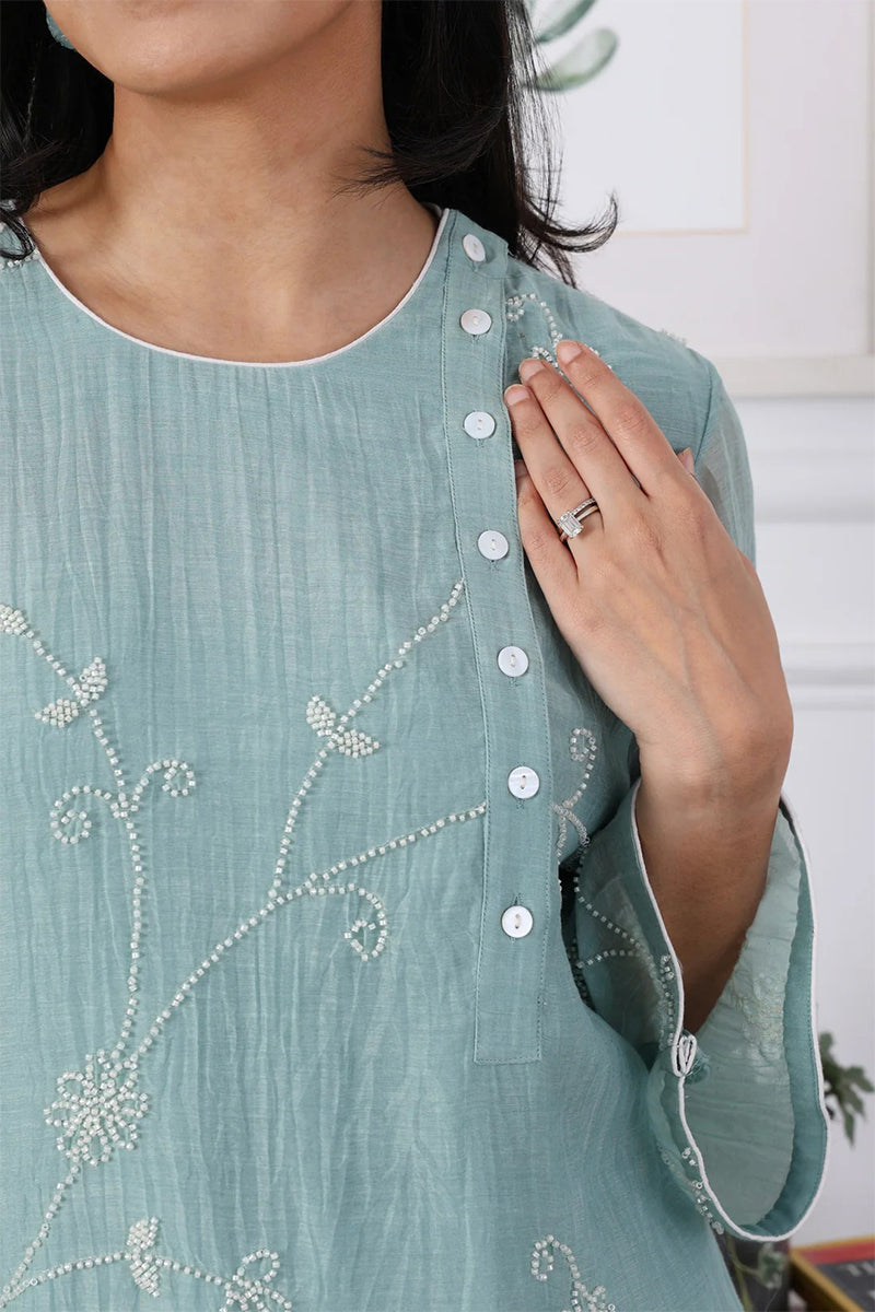 Kurta Pant Minty Blue Butter Yellow