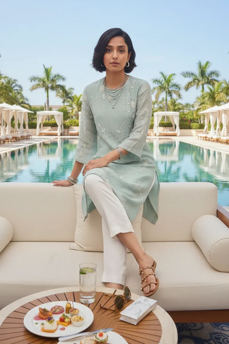 Kurta Pant Minty Blue Butter Yellow