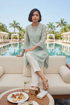 Kurta Pant Minty Blue Butter Yellow