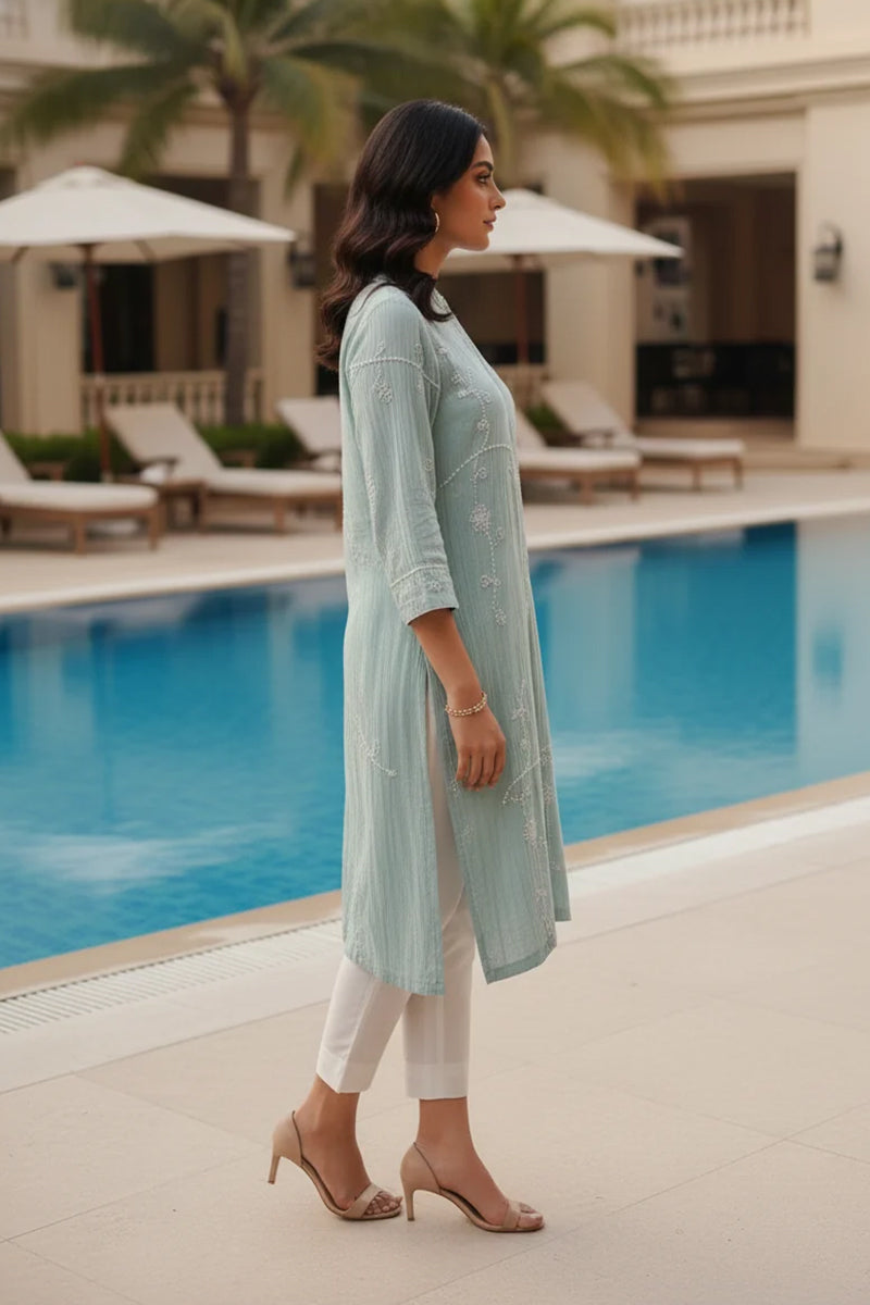 Kurta Pant Minty Blue Butter Yellow