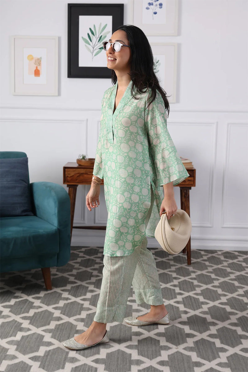 Kurta Pant Lime Mauve Turquoise