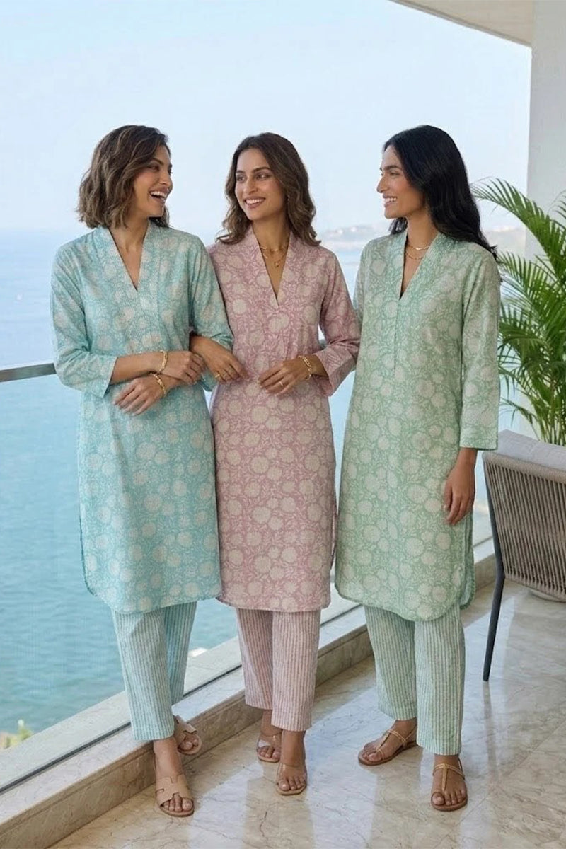Kurta Pant Lime Mauve Turquoise