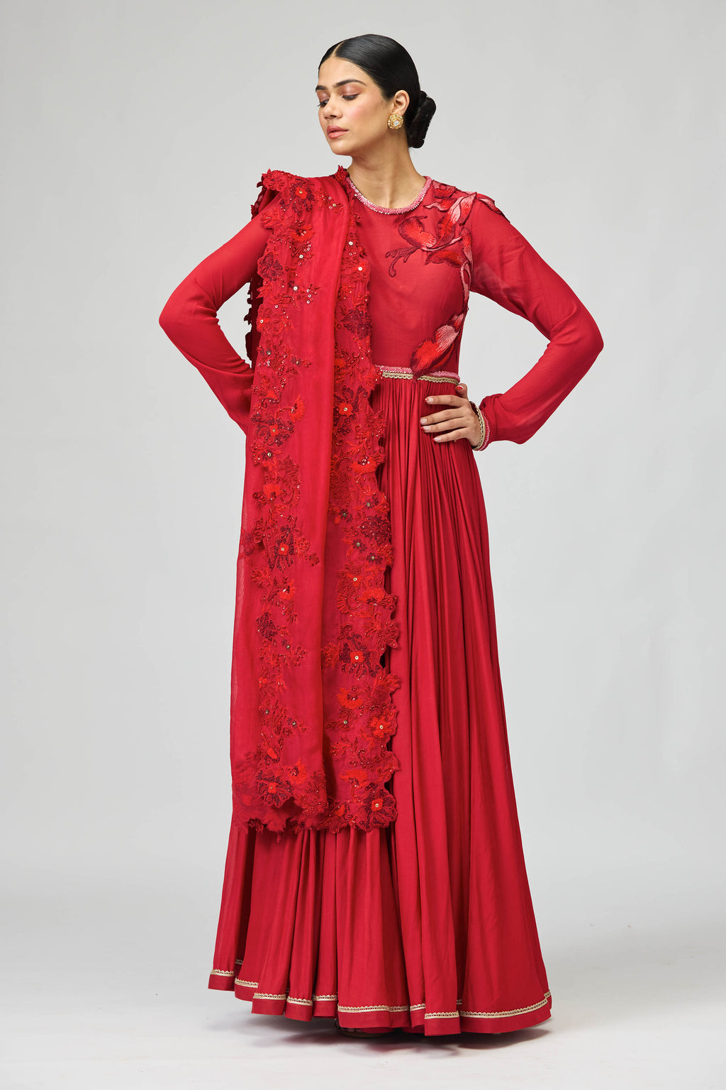 Anarkali Dupatta Red