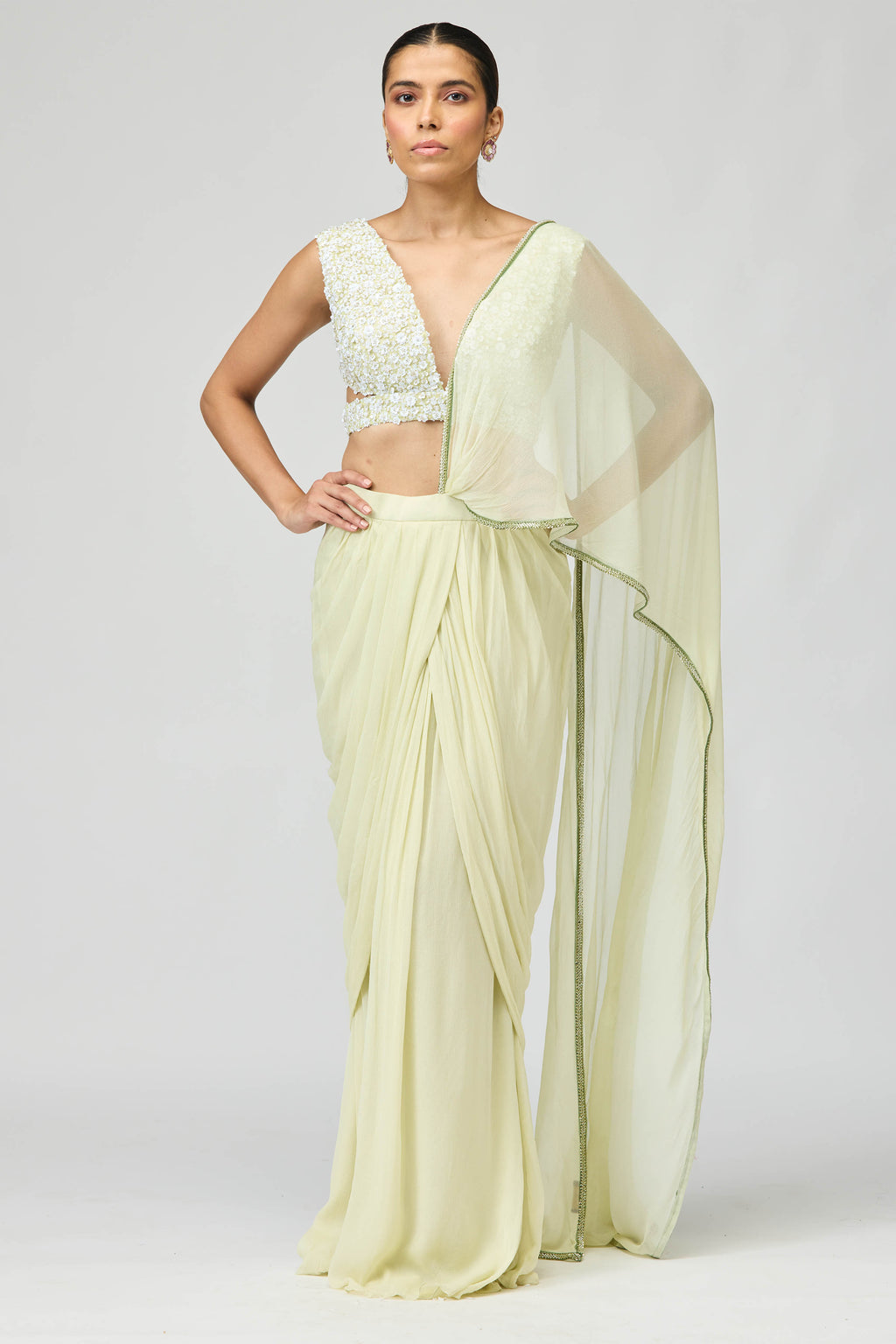 Draped Saree Blouse Mint Green