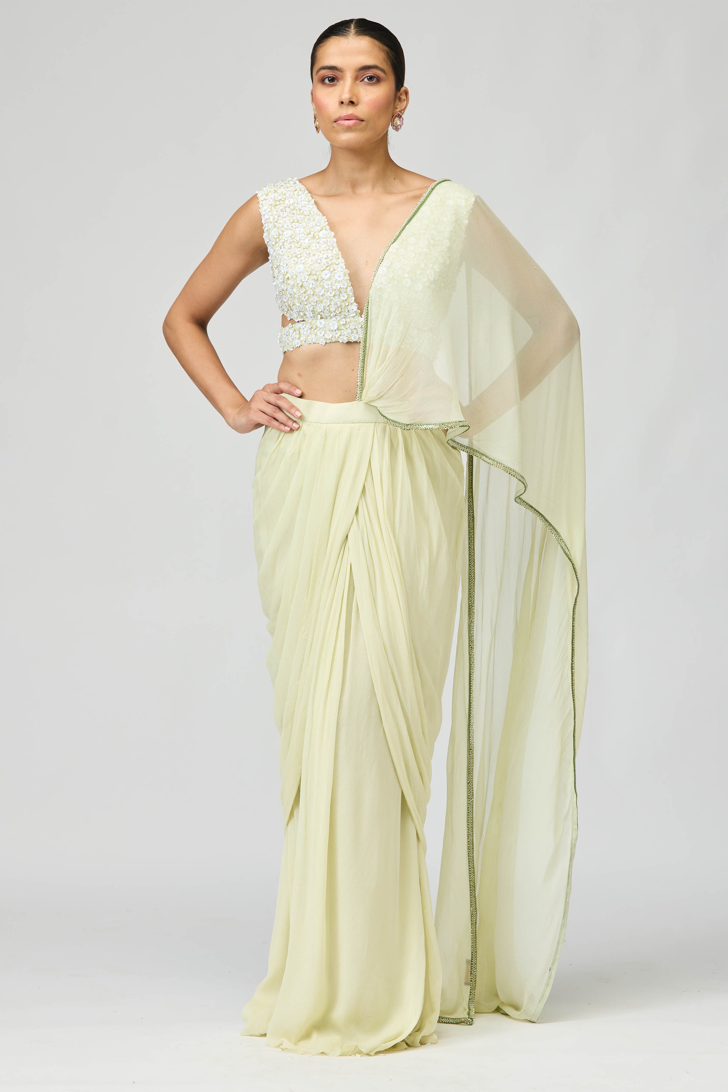 Draped Saree Blouse Mint Green