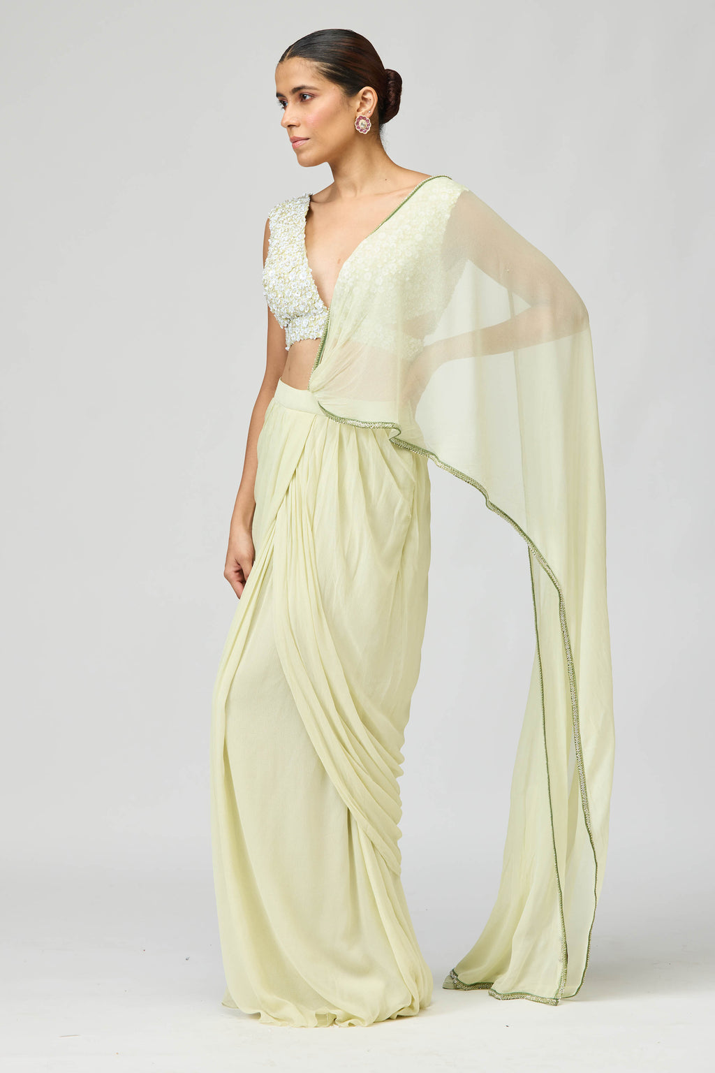 Draped Saree Blouse Mint Green