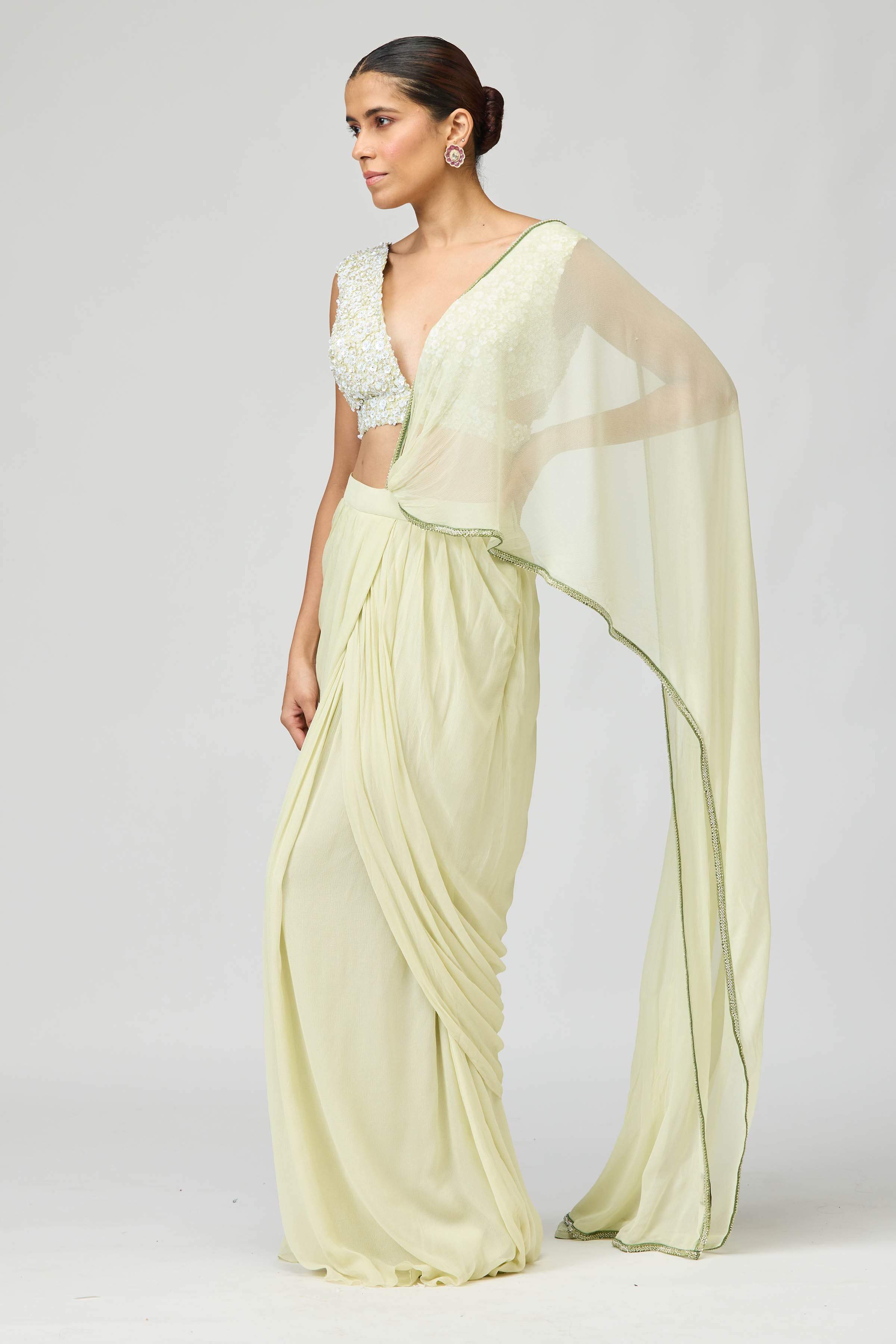 Draped Saree Blouse Mint Green