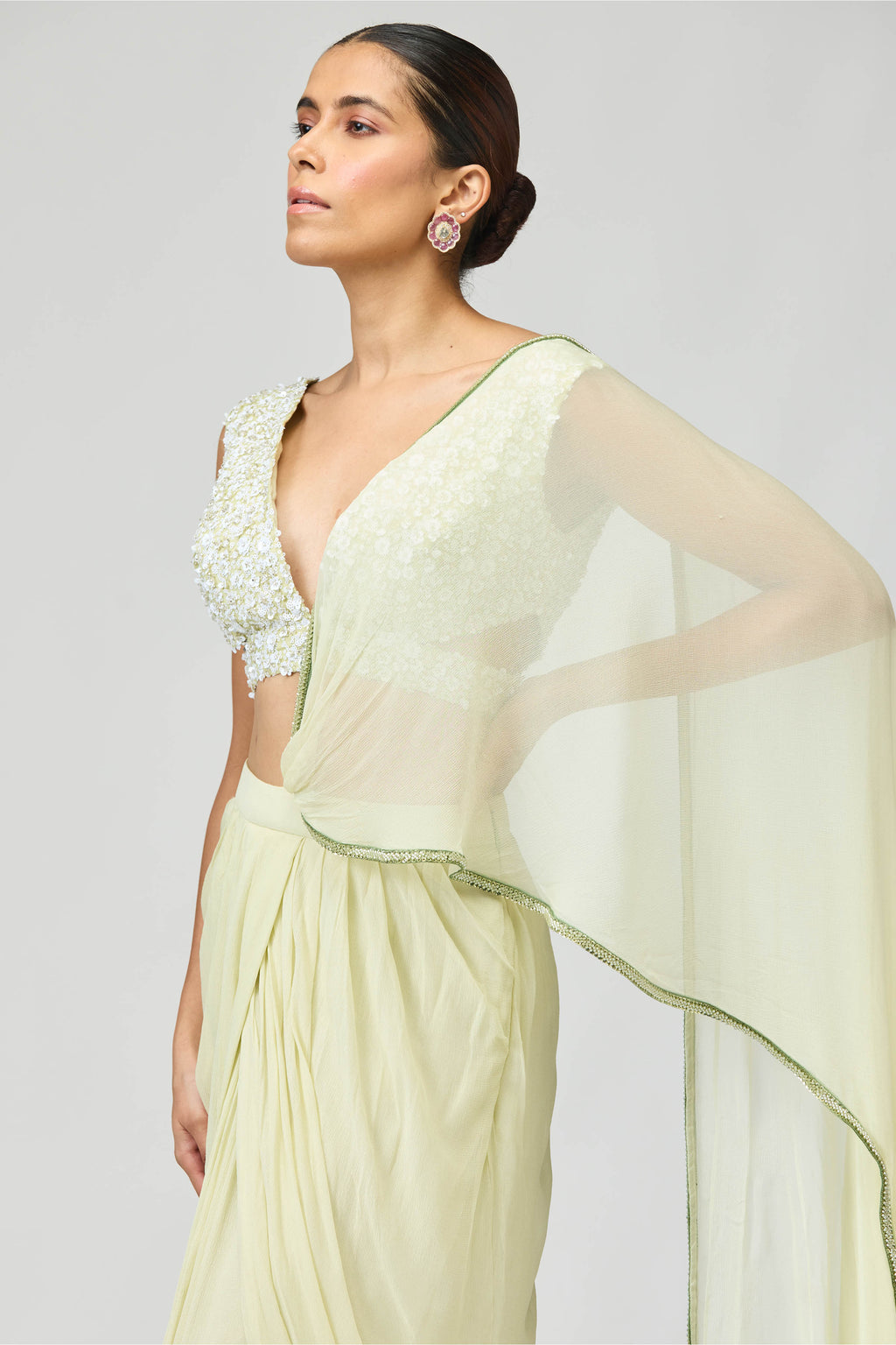 Draped Saree Blouse Mint Green