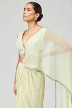 Draped Saree Blouse Mint Green