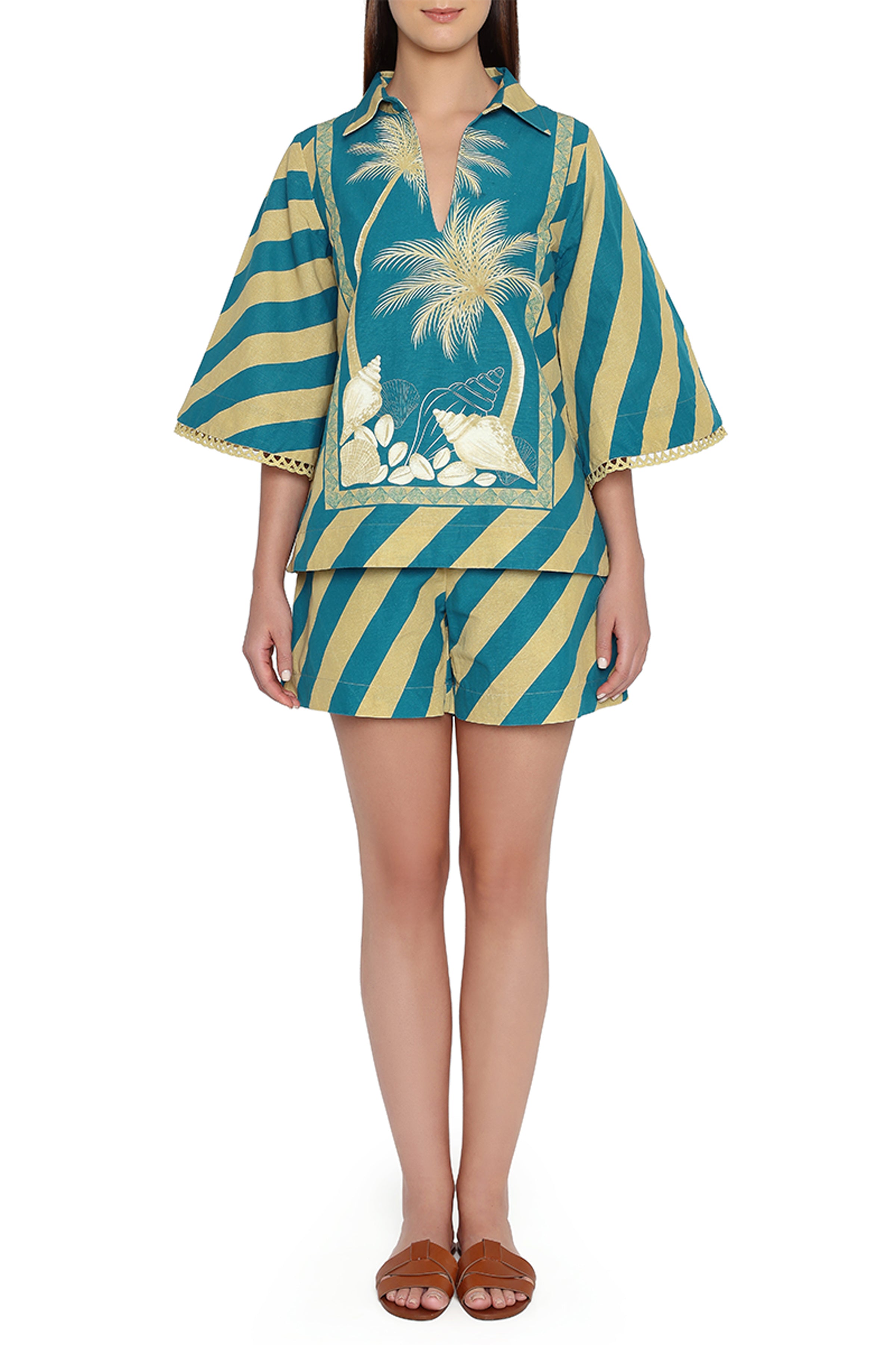 TUNIC BLOUSE BEIGE BLUE