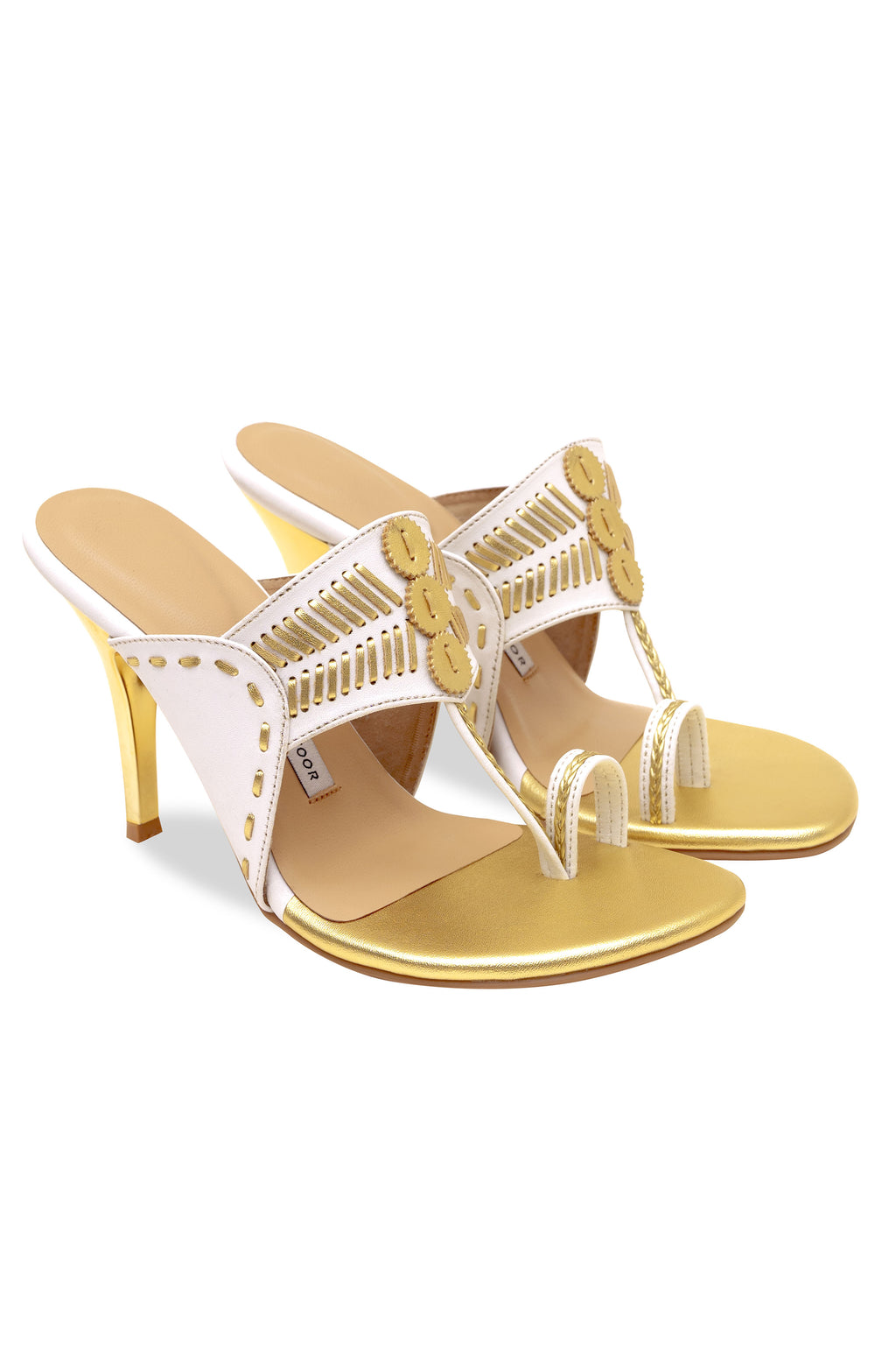 White and Gold Pencil Heels