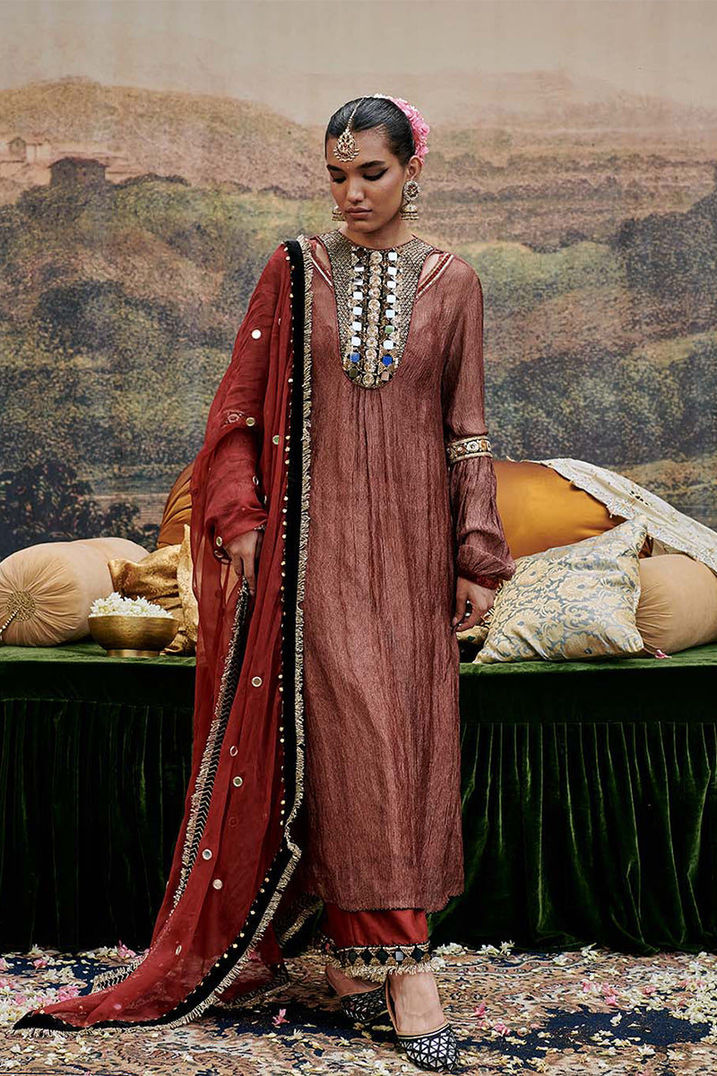 Tunic Pant Dupatta Slip Red