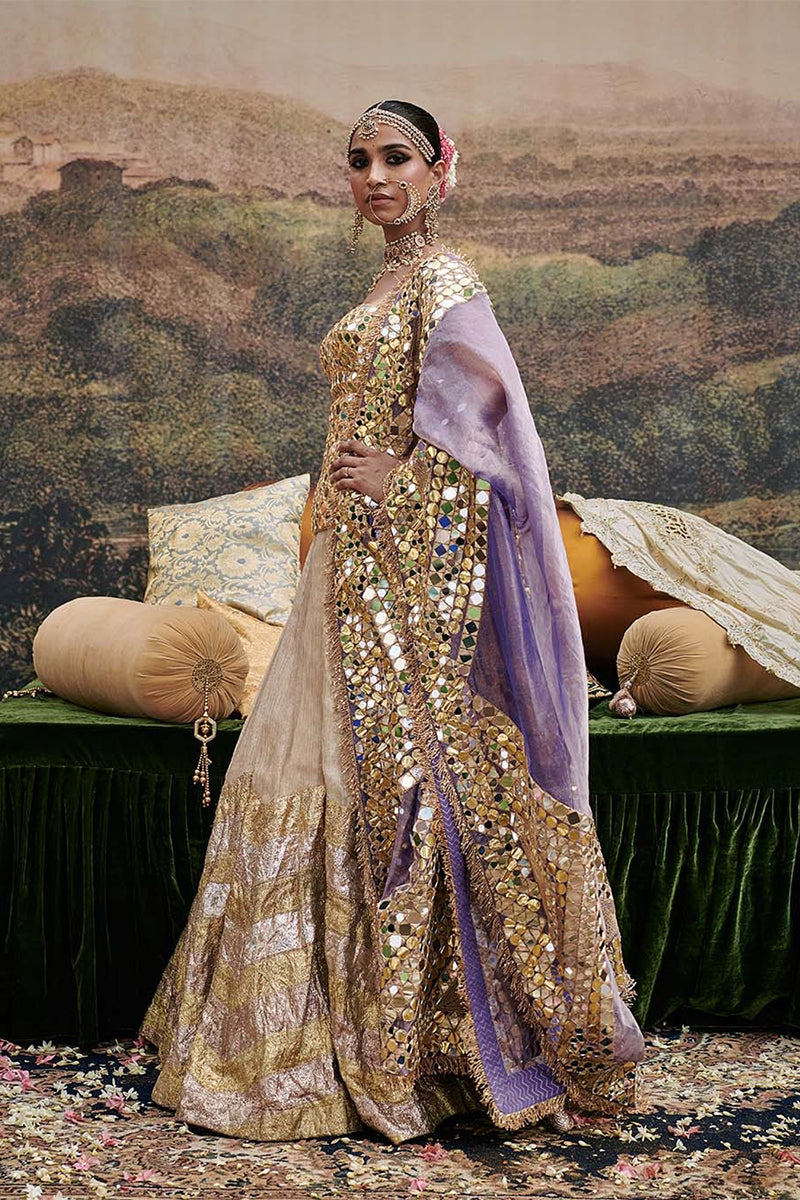 Lehenga Corset Dupatta Gold-Purple
