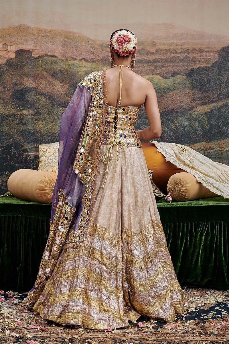 Lehenga Corset Dupatta Gold-Purple