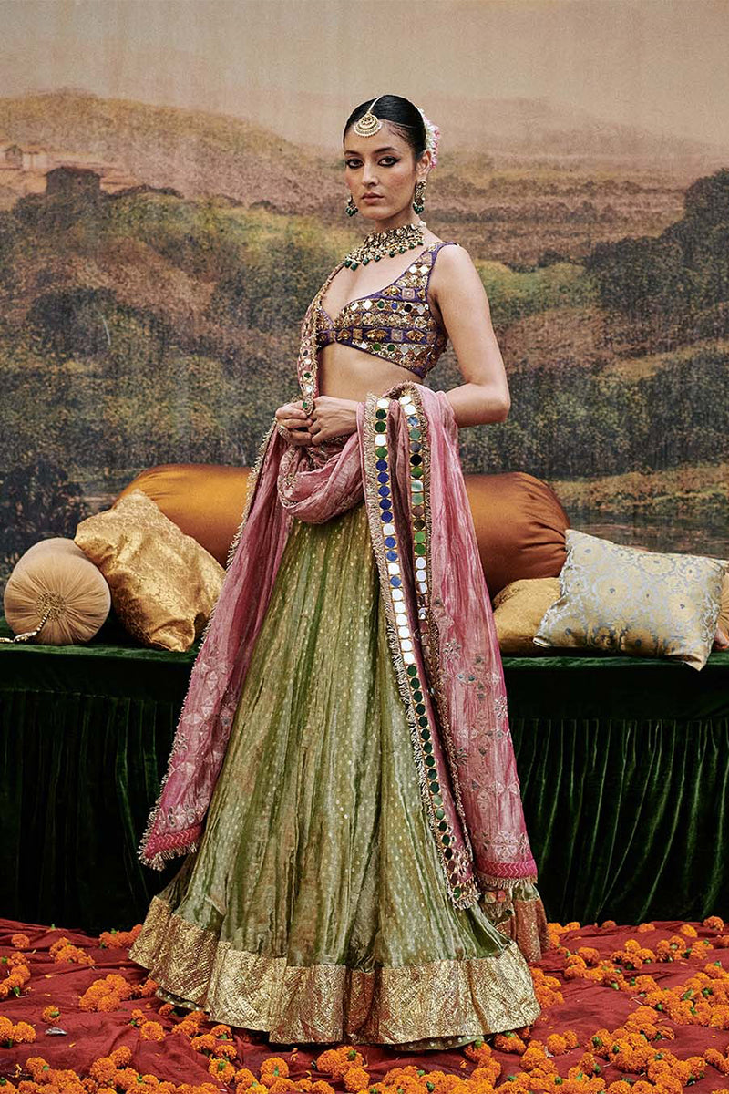 Lehenga Green Pink