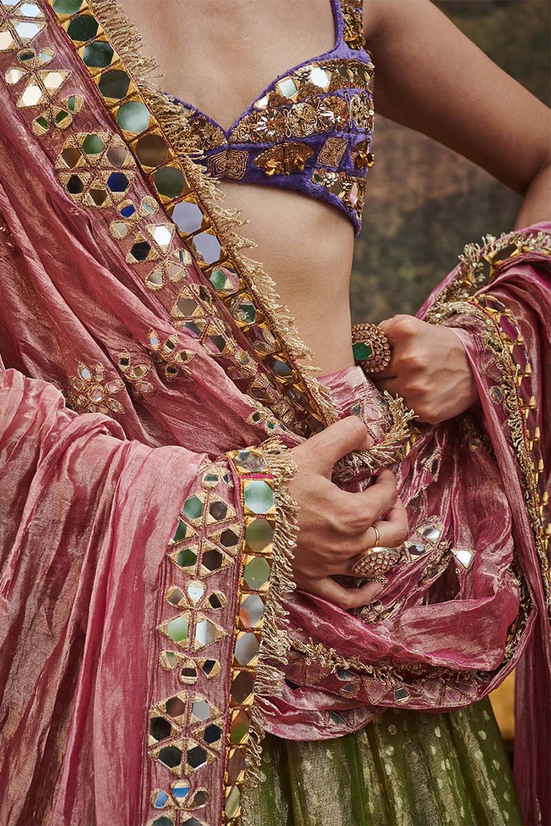 Lehenga Green Pink
