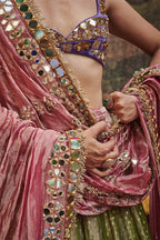 Lehenga Green Pink