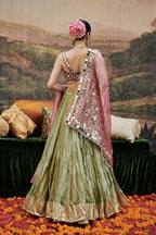 Lehenga Green Pink